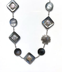 Australian Handmade Grey Necklace with Mother of Pearl Pearls and Sterling Silver