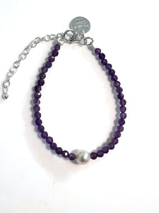 Purple Bracelet with Facetted Amethyst Pearl and Sterling Silver