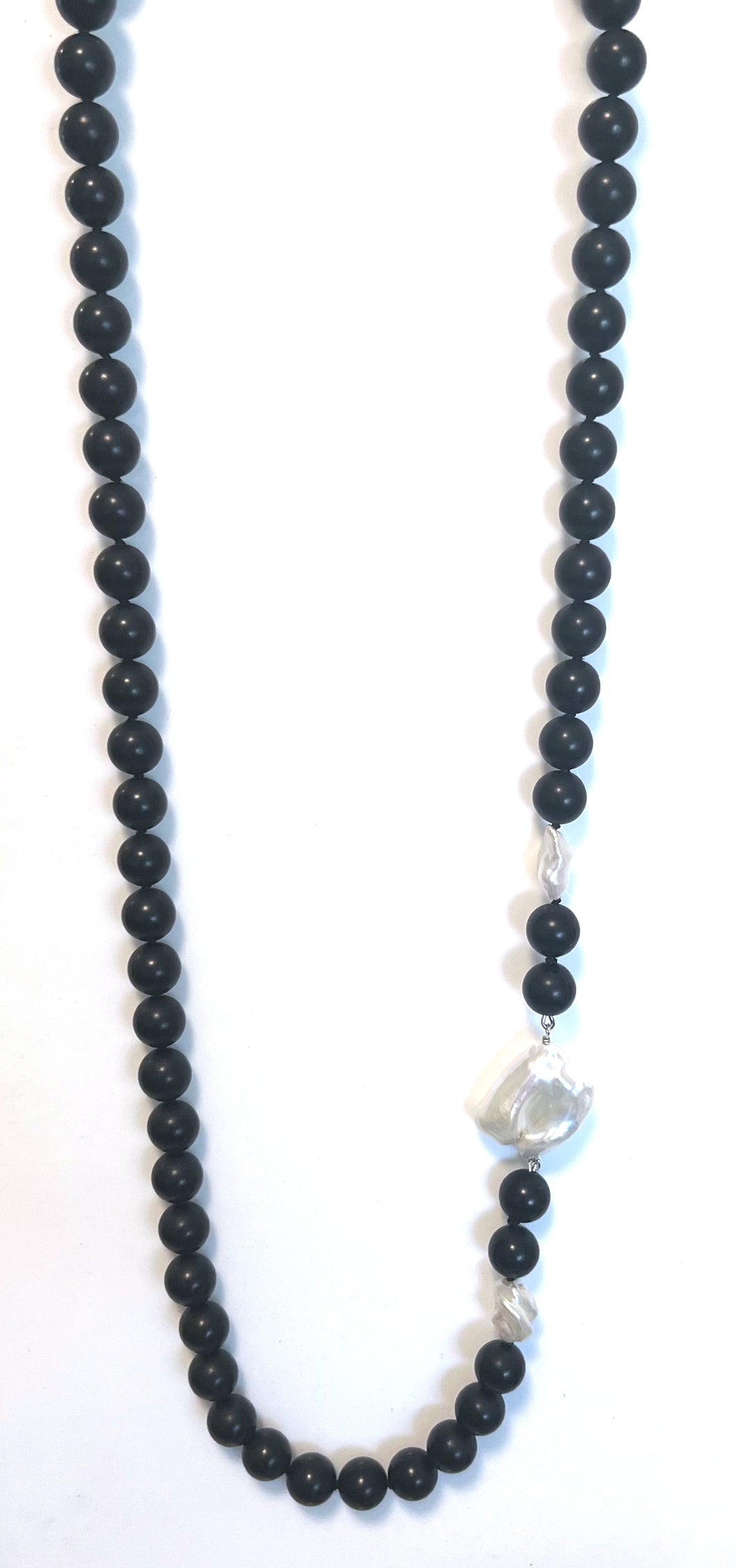 Australian Handmade Black Necklace with Matt Black Jade Baroque Pearl and Keshi Pearls