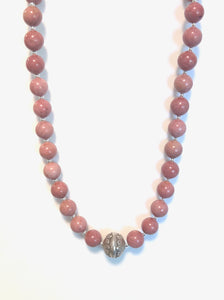Australian Handmade Pink Necklace with Rhodonite and Sterling Silver Centrepiece