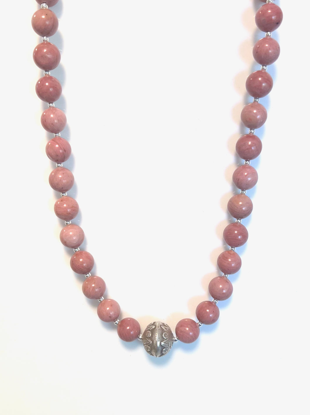 Australian Handmade Pink Necklace with Rhodonite and Sterling Silver Centrepiece