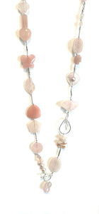 Australian Handmade Pink Fob Necklace with Rose Quartz Pink Pearls Aragonite and Sterling Silver