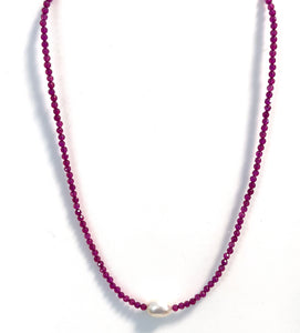 Australian Handmade  Pink Necklace with Indian Ruby and Pearl