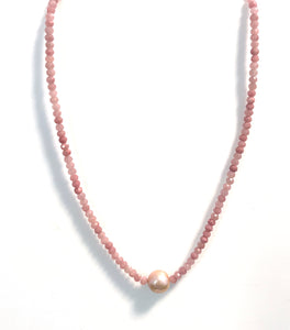 Australian Handmade Pink Necklace with Pink Opal Pink Pearl and Sterling Silver
