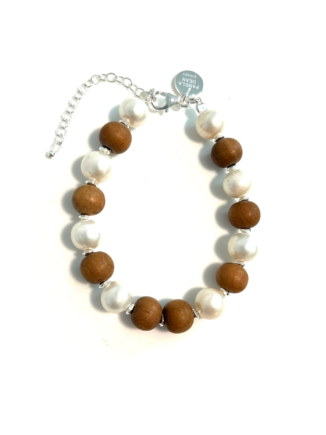 Brown Bracelet with Sandalwood Beads and Pearls