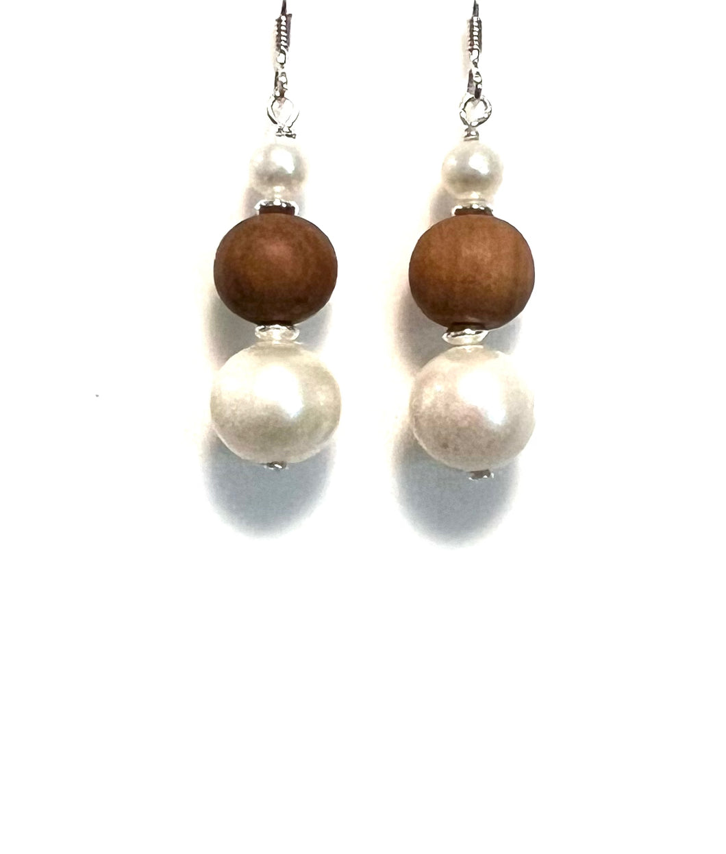 Brown Earrings with Sandalwood and Pearls
