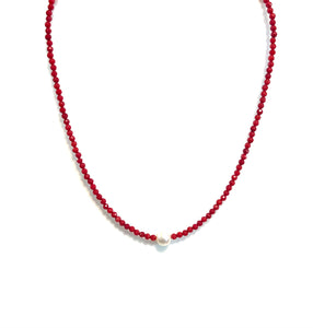 Australian Handmade Red Necklace with Facetted Coral and Pearl Centrepiece