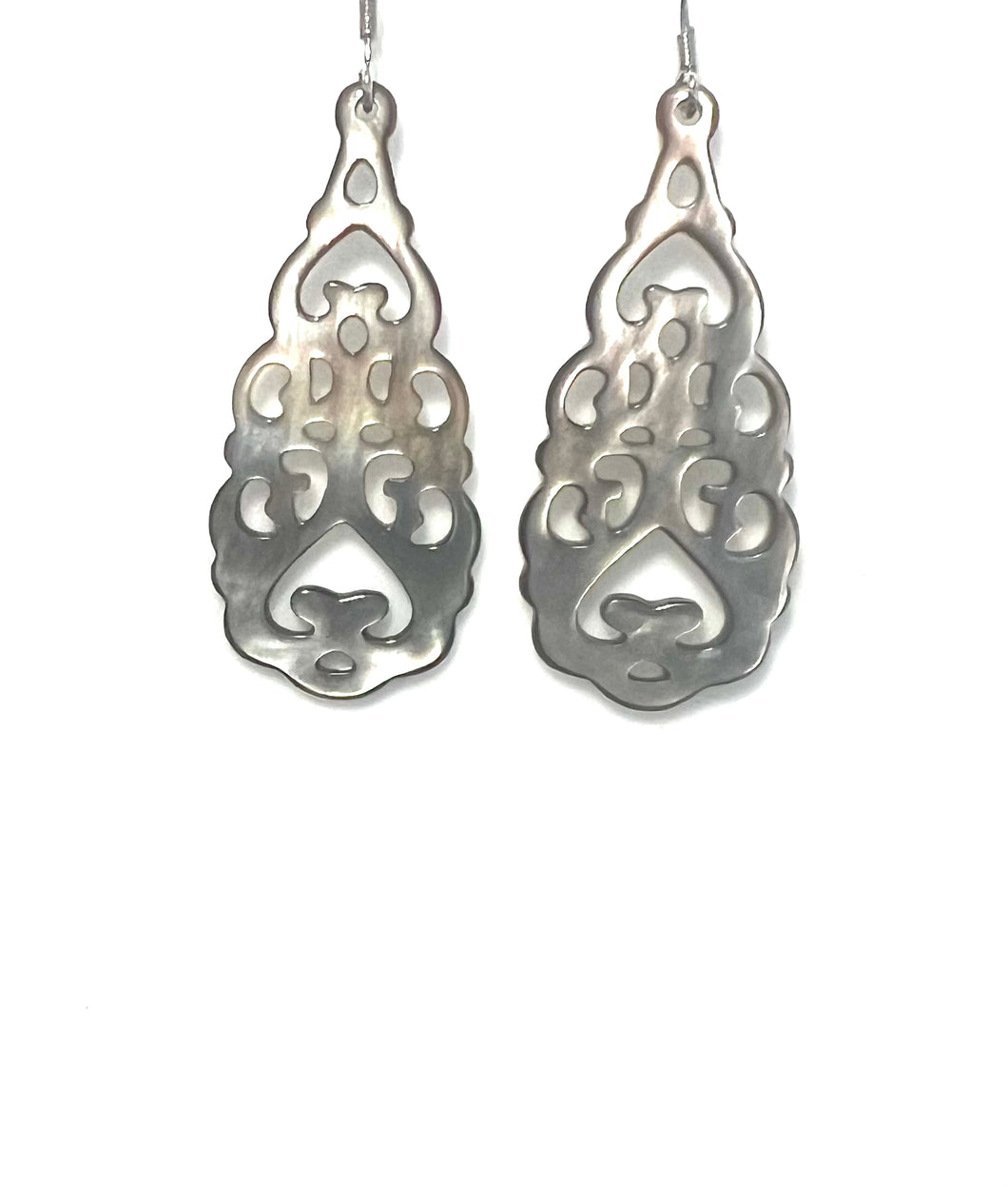 Grey Carved Mother of Pearls Earrings