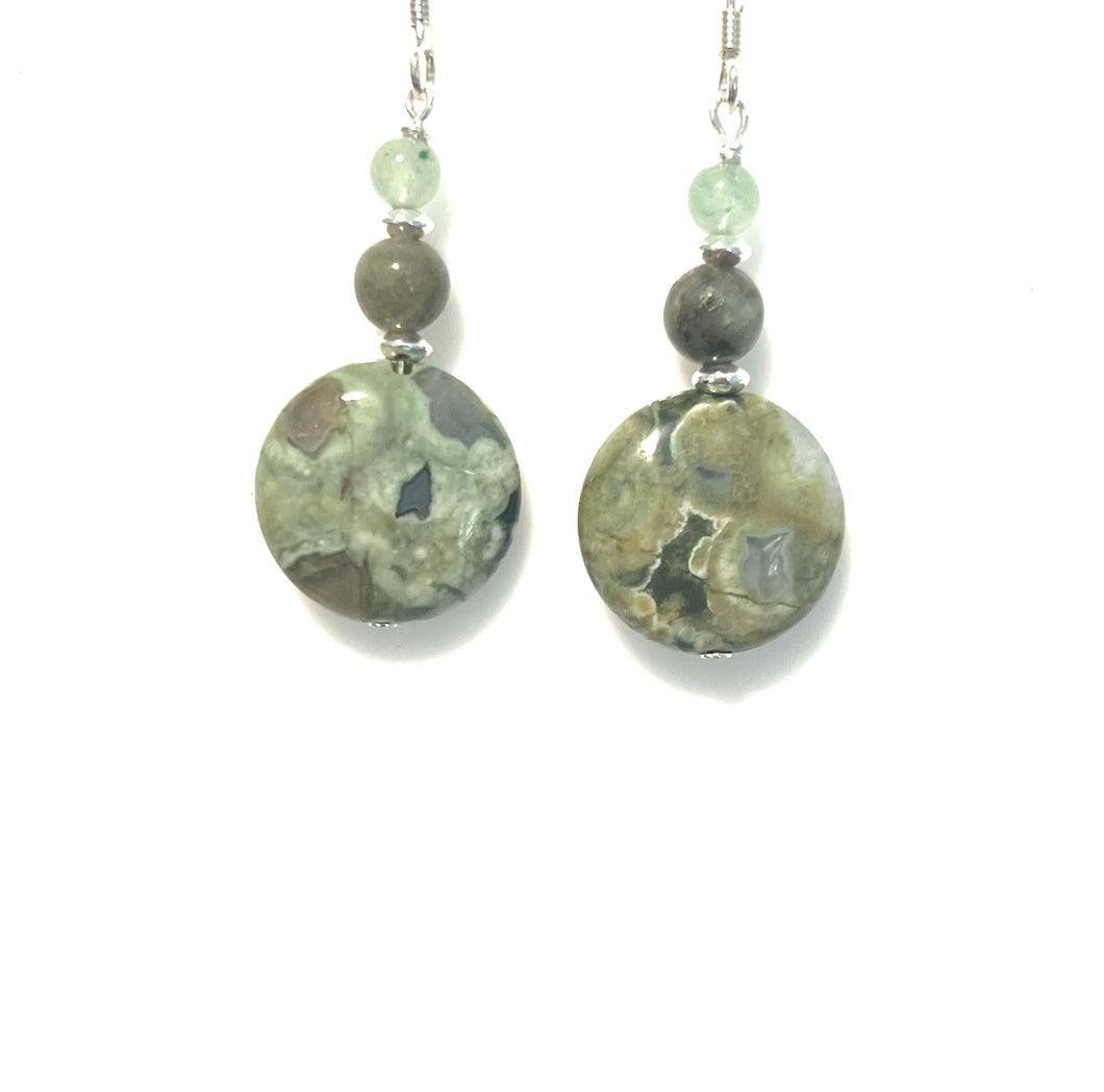 Green Earrings with Rhyolite Green Garnet Aventurine and Sterling Silver