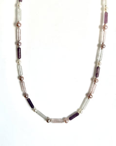 Australian Handmade Pink Necklace with Rose Quartz Crystal Quartz Lepidolite Pearls and Sterling Silver