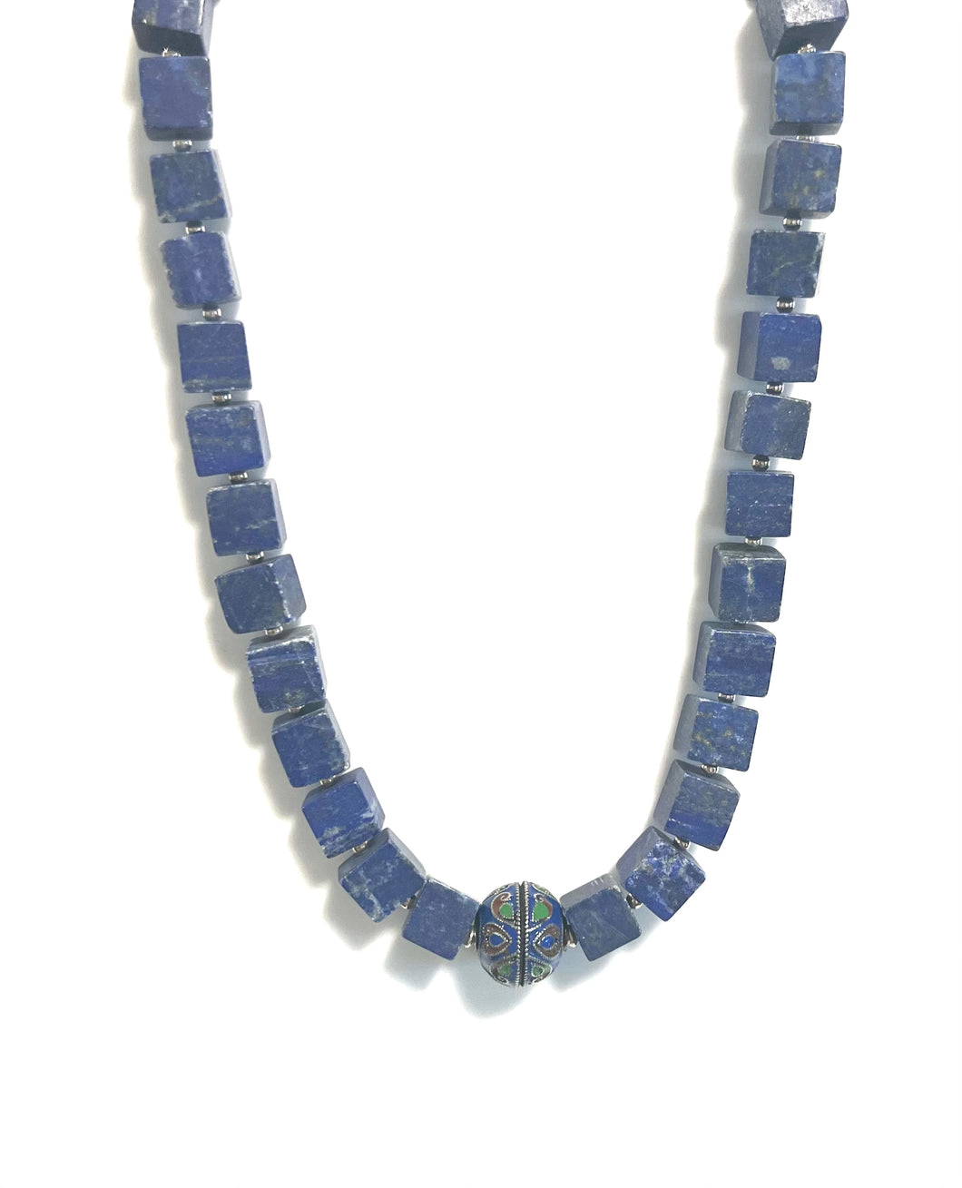 Australian Handmade Blue Necklace with Lapis Lazuli Moroccan Enamelwork Bead and Sterling Silver