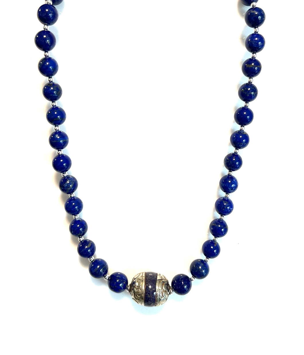 Australian Handmade Blue Necklace with Lapis Lazuli Afghani Bead Centrepiece and Sterling Silver
