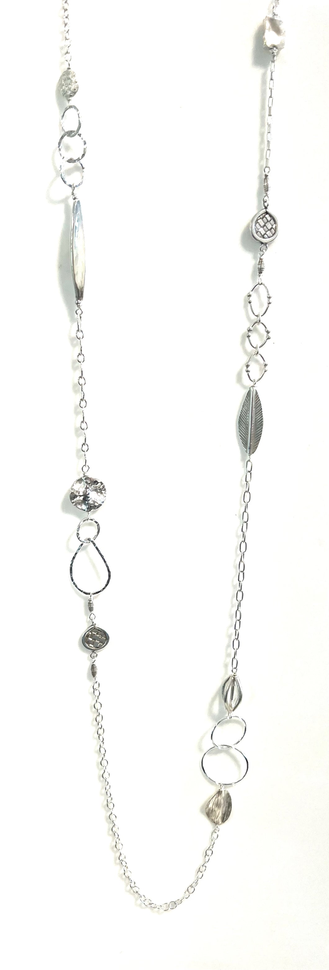Sterling Silver Chain Necklace with Various Sterling Silver Pieces