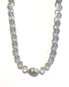 Australian Handmade Necklace with Facetted Crystal Quartz Baroque Pearl Centrepiece and Sterling Silver