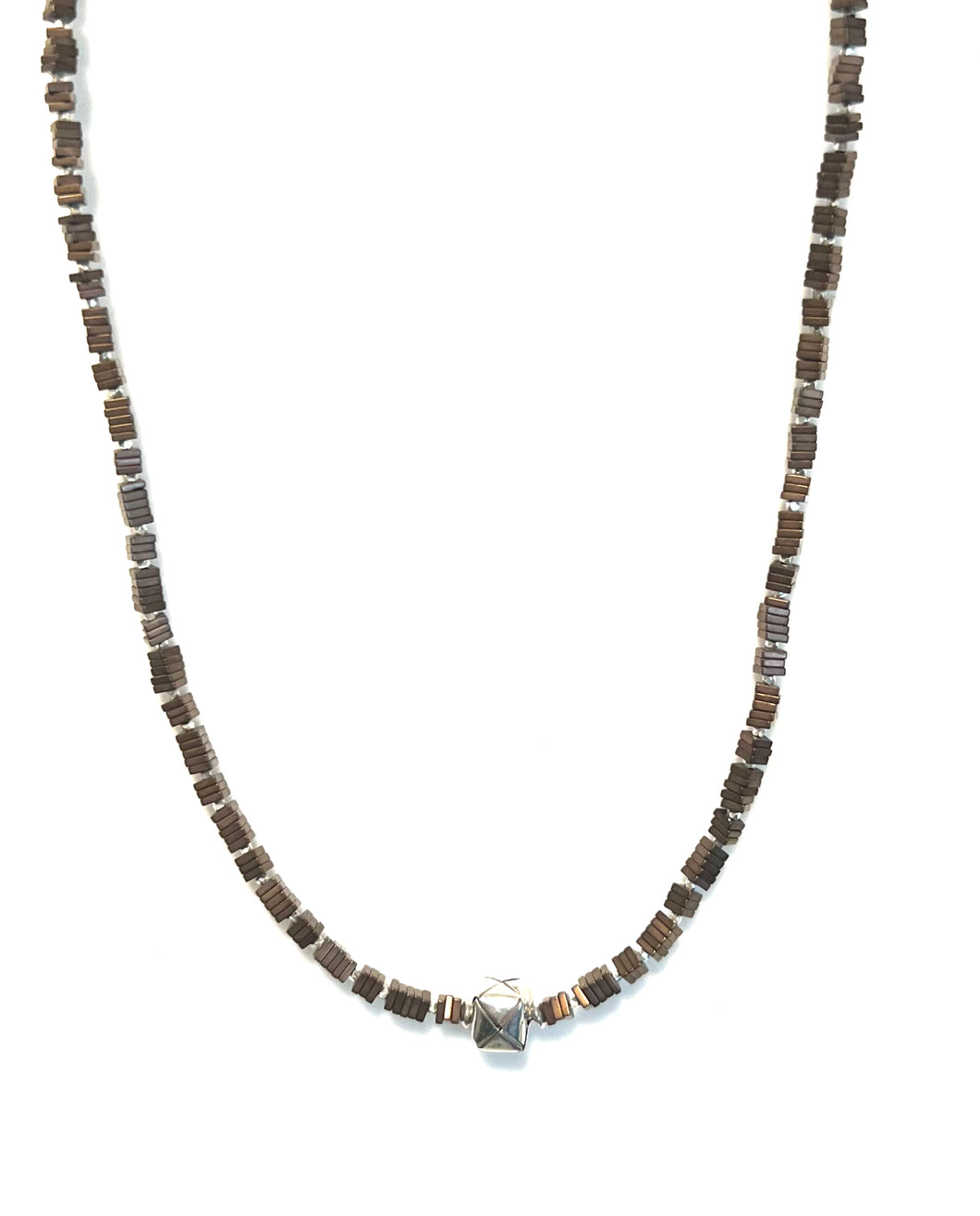 Australian Handmade Brown Necklace with Pyrite Beads and Sterling Silver Centrepiece