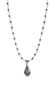 Australian Handmade Grey Necklace with Hematite Sterling Silver and Enamelled Pendant