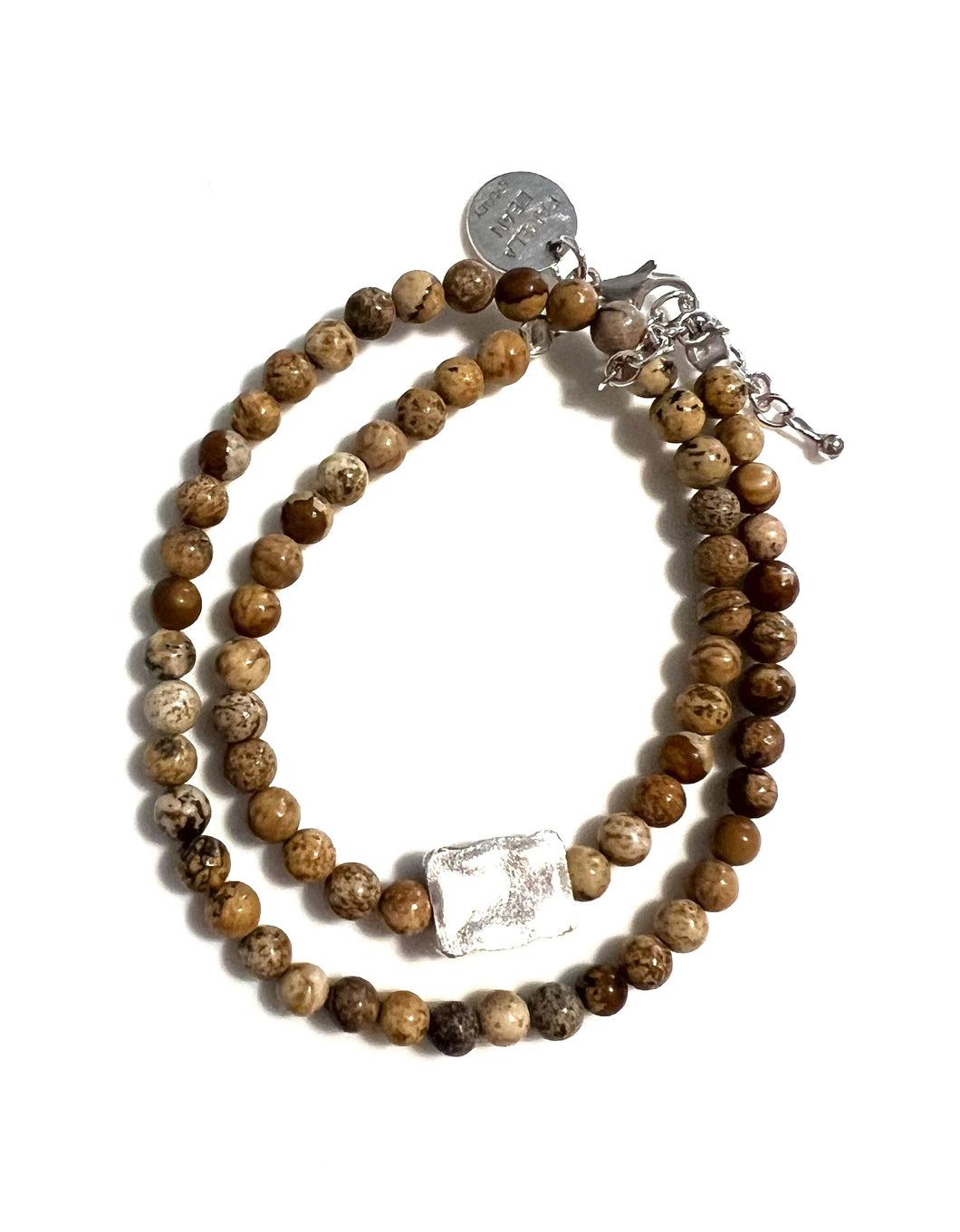 Brown Double Wrap Bracelet with Jasper and Sterling Silver