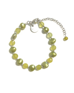 Green Bracelet with Korean Jade Green Pearls and Sterling Silver