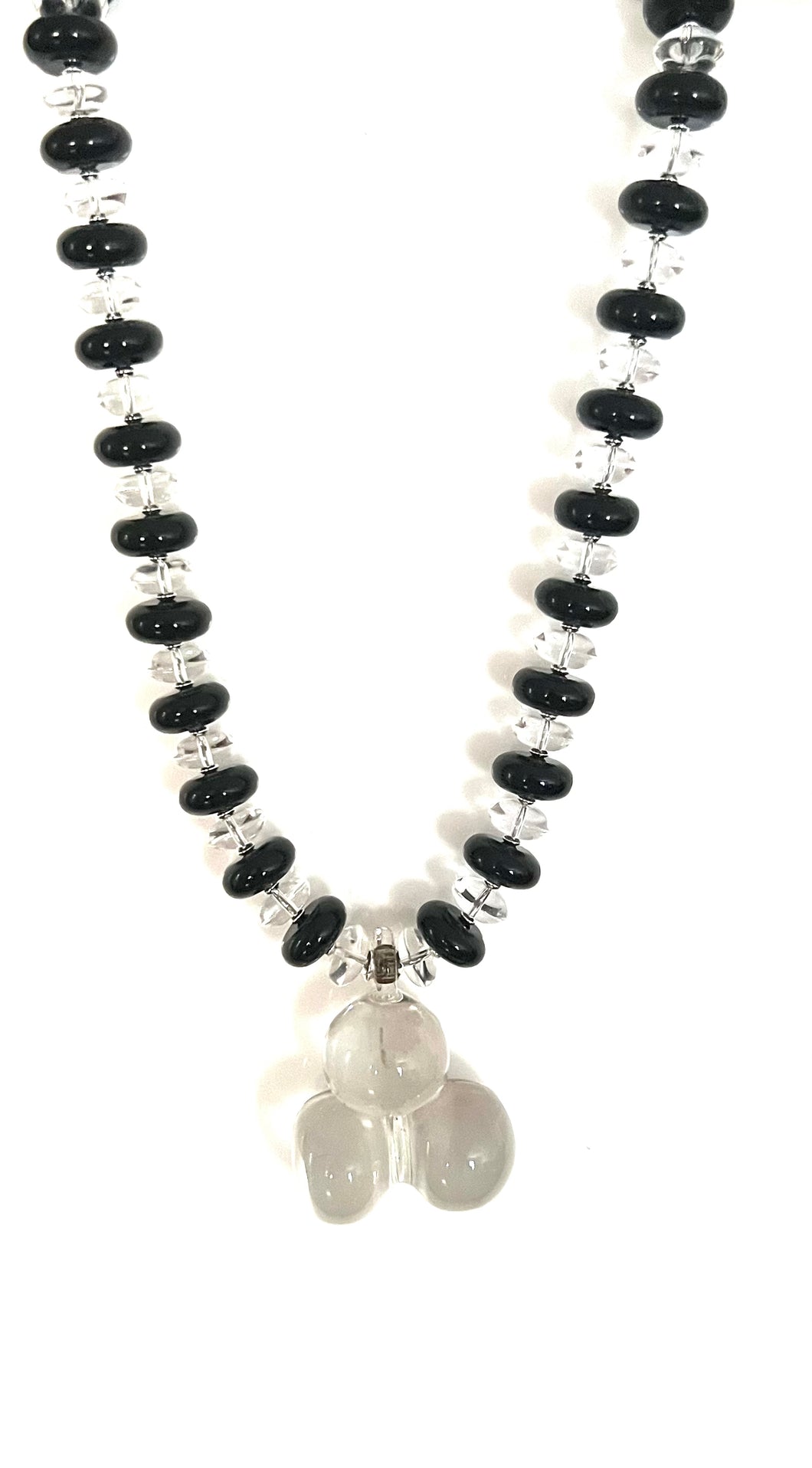 Australian Handmade Black Necklace with Onyx Crystal Quartz and Vintage Crystal Pendant