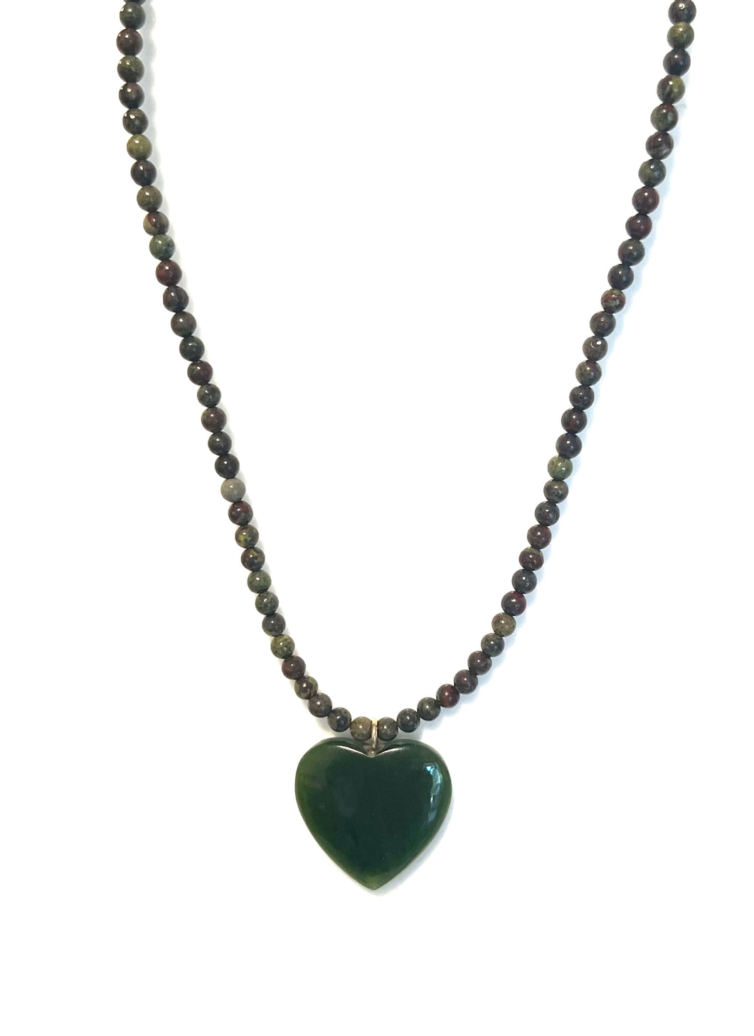 Australian Handmade Green Necklace with Dragon Blood Jasper and Jade Heart