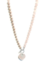 Australian Handmade Pink Necklace with Rose Quartz Beads Natural Pink Pearls Heart Pendant and Sterling Silver