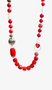 Australian Handmade Red Necklace with Coral Cinnabar Nepalese Beads Afghani Bead and Sterling Silver