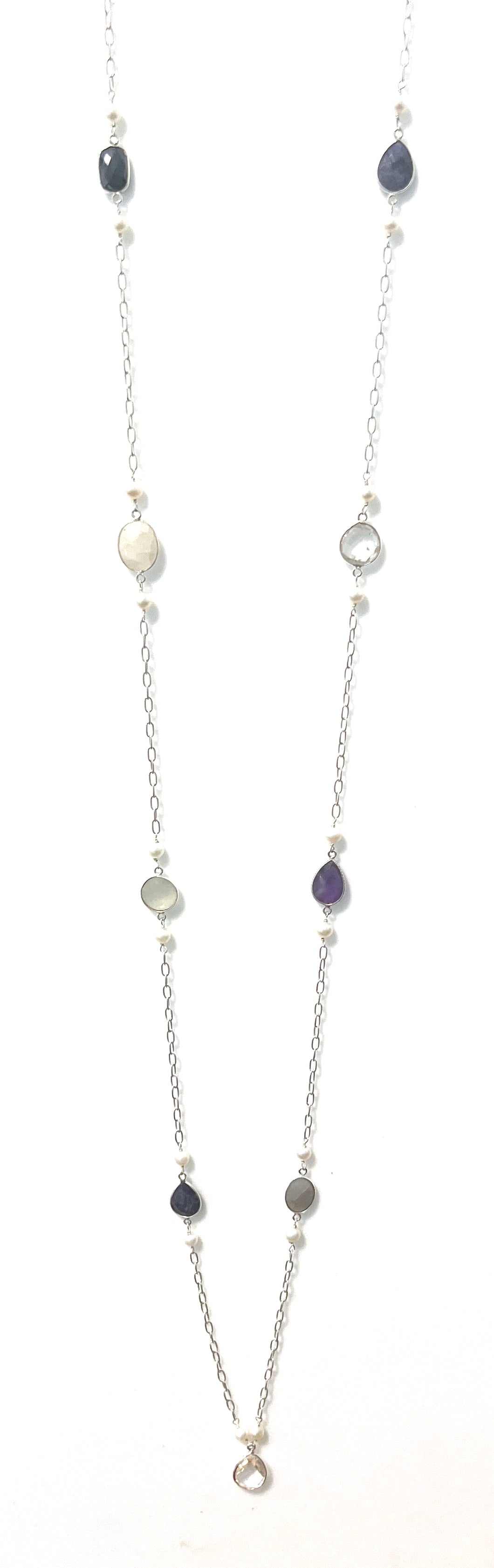 Sterling Silver Necklace with Various Gemstones and Pearls