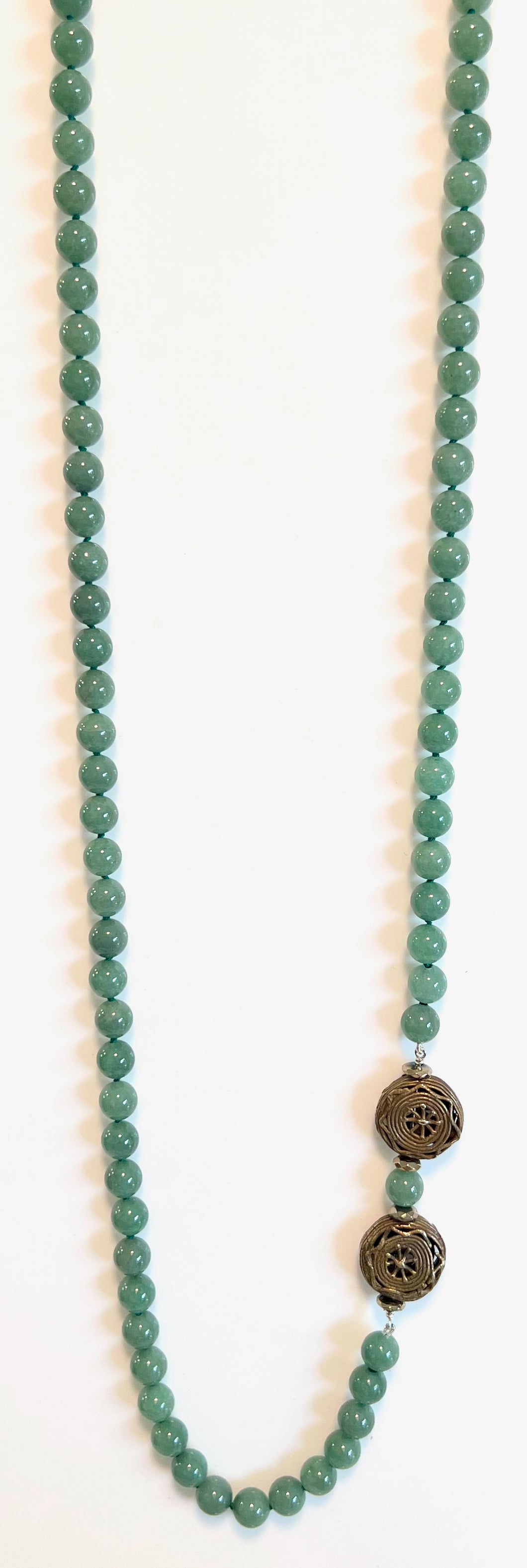 Australian Handmade Green Necklace with Aventurine Brass Beads and Pyrite