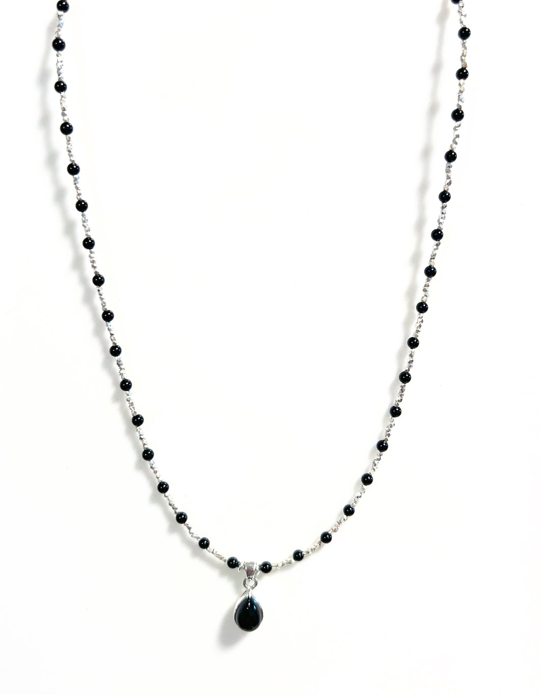 Australian Handmade Black Necklace with Onyx Beads and Onyx Teardrop Pendant