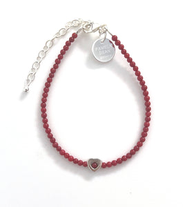 Red Bracelet with Coral and Sterling Silver Heart