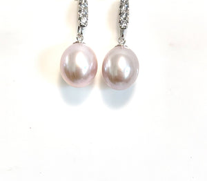 Freshwater Natural Colour Pink Pearl Earrings with Cubic Zirconia Hooks and Sterling Silver