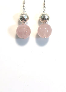 Pink Earrings with Rose Quartz and Sterling Silver