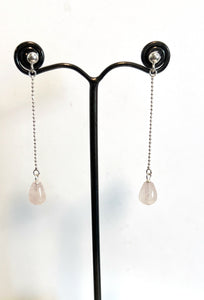 Pink Rose Quartz Earrings with Sterling Silver Ball Chain