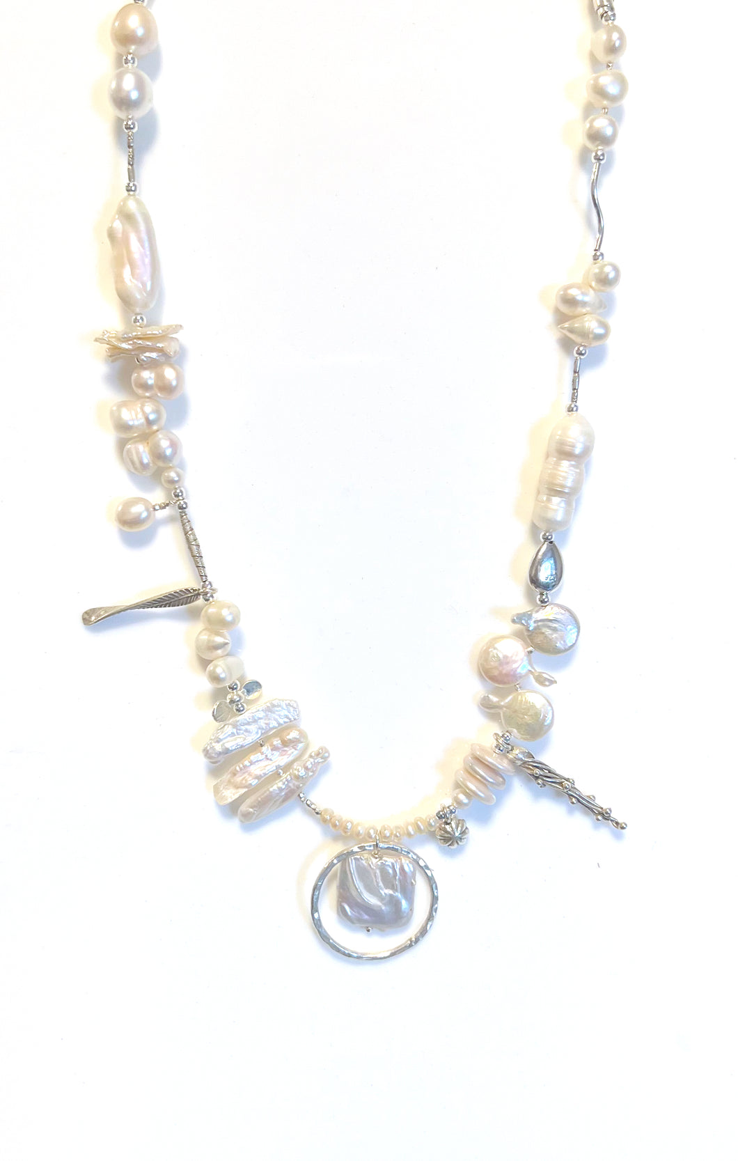 Australian Handmade Pearl Necklace with Various Shape Pearls and Sterling Silver