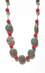 Australian Handmade Red Necklace with Coral Nepalese Beads and Sterling Silver