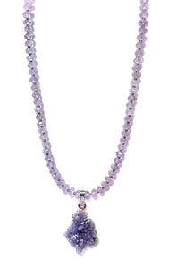 Australian Handmade Purple Necklace with Facetted Lavender Amethyst Baby Pearls and Amethyst Crystal Pendant set in Sterling Silver