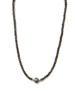 Australian Handmade Brown Facetted Smoky Quartz Necklace with Champagne Pearl