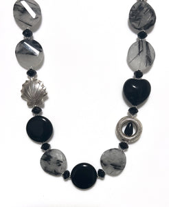 Australian Handmade Black Necklace with Onyx Black Rutile Quartz and Sterling Silver