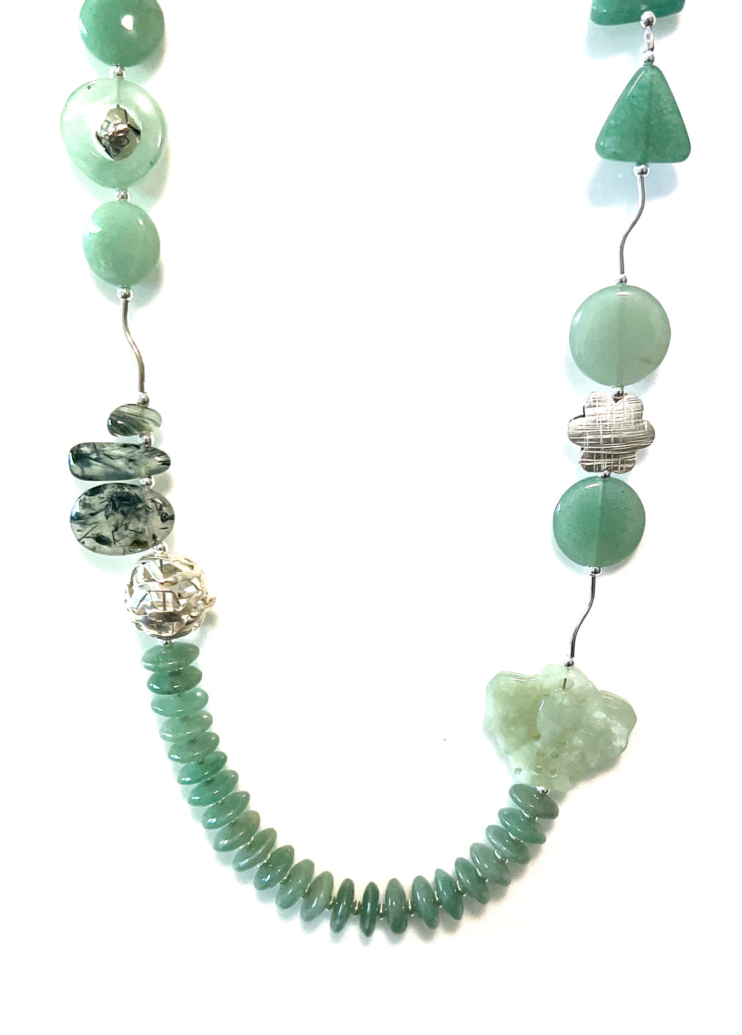 Australian Handmade Green Necklace with Jade Prenite Aventurine and Sterling Silver