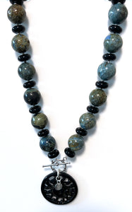 Australian Handmade Green Necklace with Peruvian Green Blue Opal Onyx and Sterling Silver