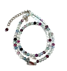 Purple Double Wrap Bracelet with Fluorite and Sterling Silver