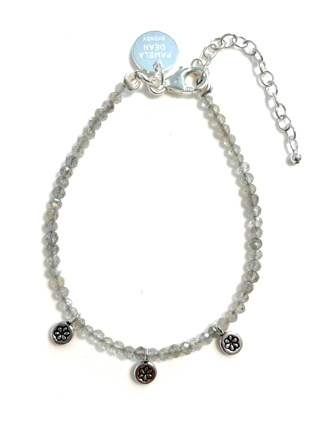 Bracelet with Grey Facetted Labradorite and Sterling Silver Charms