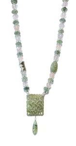 Australian Handmade Green Necklace with Prenite Jade Rose Quartz and Sterling Silver