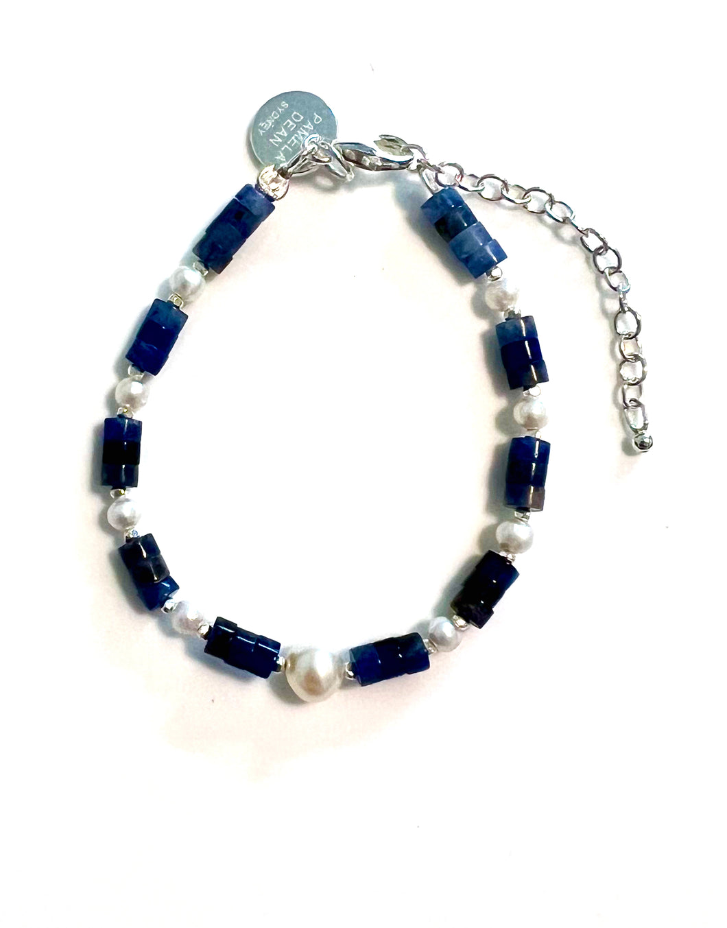 Blue Bracelet with Sodalite Heshi Beads Pearls and Sterling Silver