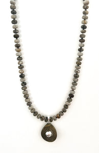 Australian Handmade Brown Necklace with Silver Leaf Jasper Variegated Jasper Pendant Seed Pearls and Sterling Silver