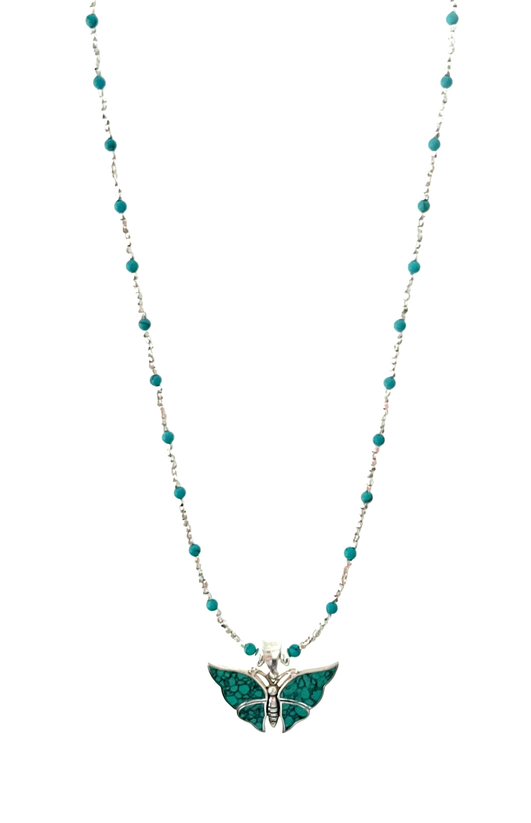 Australian Handmade Turquoise Colour Necklace with Howlite Sterling Silver and Enamelled Butterfly