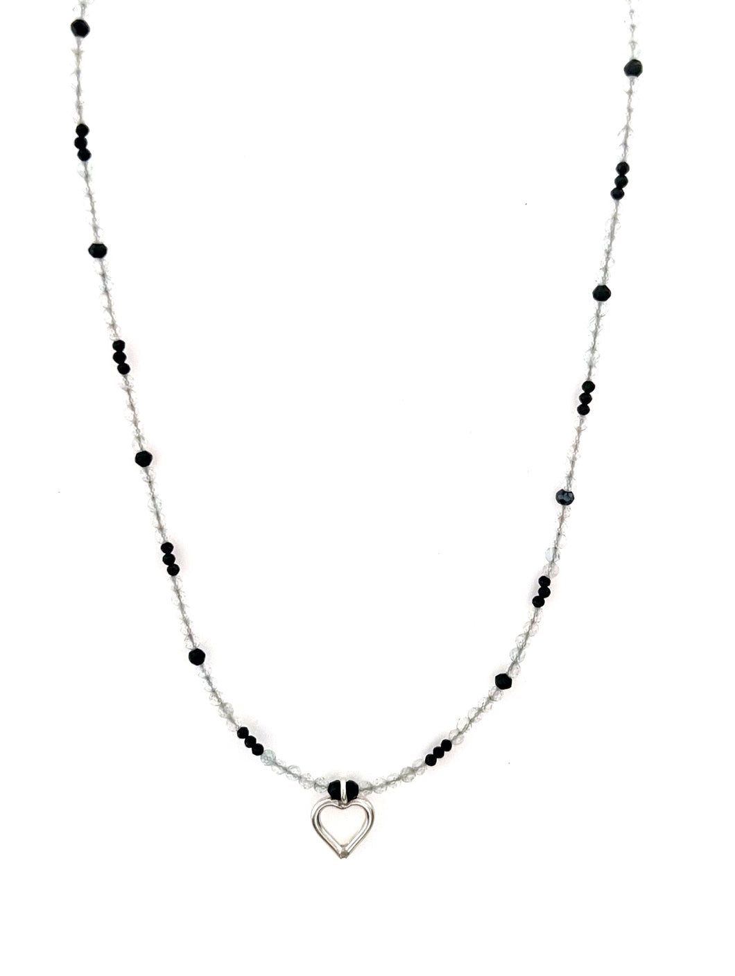 Australian Handmade Necklace with Clear White Topaz Black Spinel and Sterling Silver