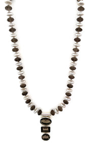 Australian Handmade Brown Necklace with Smoky Quartz Button Pearls and Sterling Silver