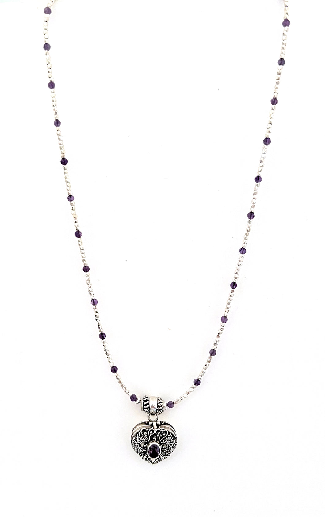 Australian Handmade Purple Necklace with Sterling Silver Locket and Amethyst Beads