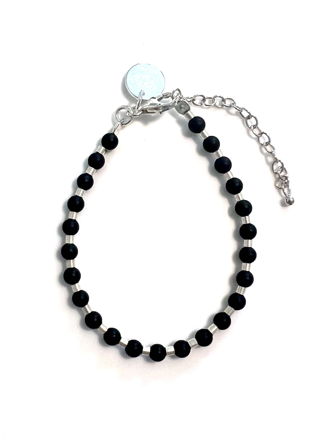 Black Bracelet with Matt Black Jade and Sterling Silver